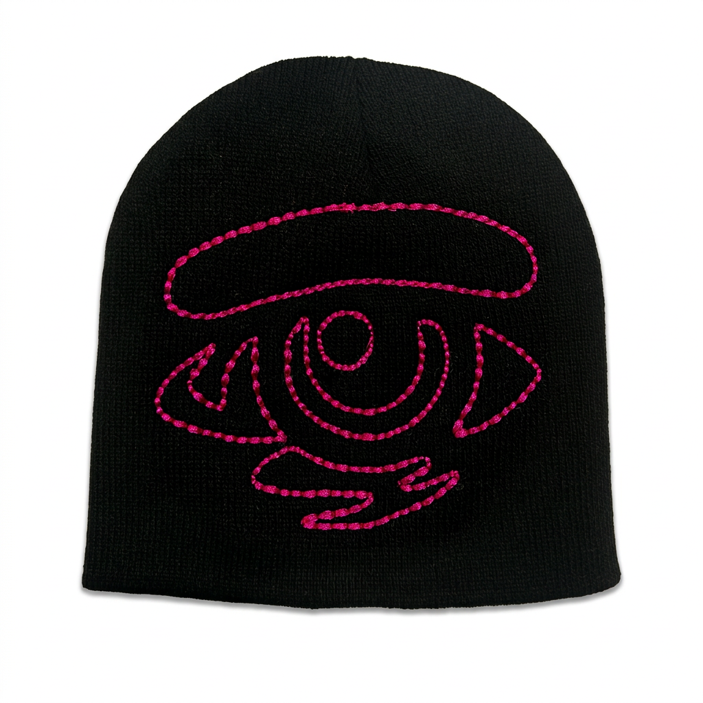 Pink stitch beanie with square padding